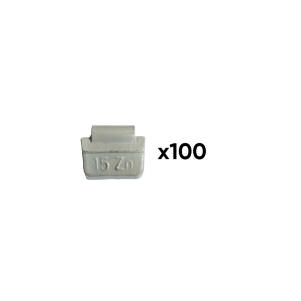 Caixa com 100 contrapesos de zinco de grampo 15gr. especial para roda universal